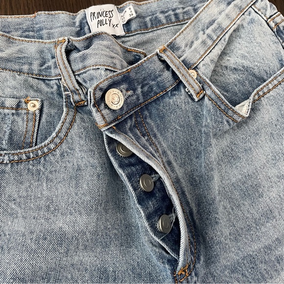 PRINCESS POLLY HOLLY ASYMMETRIC STRAIGHT LEG Light Wash LOWER MID RISE JEANS - Picture 3 of 5